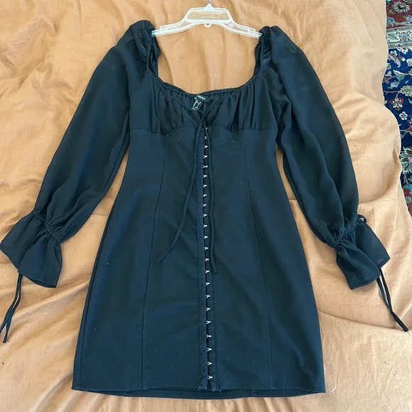 Forever 21 | Dresses | Forever 2 Black Corset Dress With Mesh Sleeves |  Poshmark
